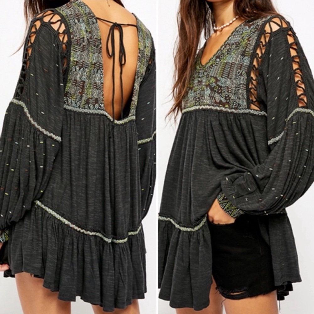 Free People Tops Free People Much Love Salt Tunic Black Wash